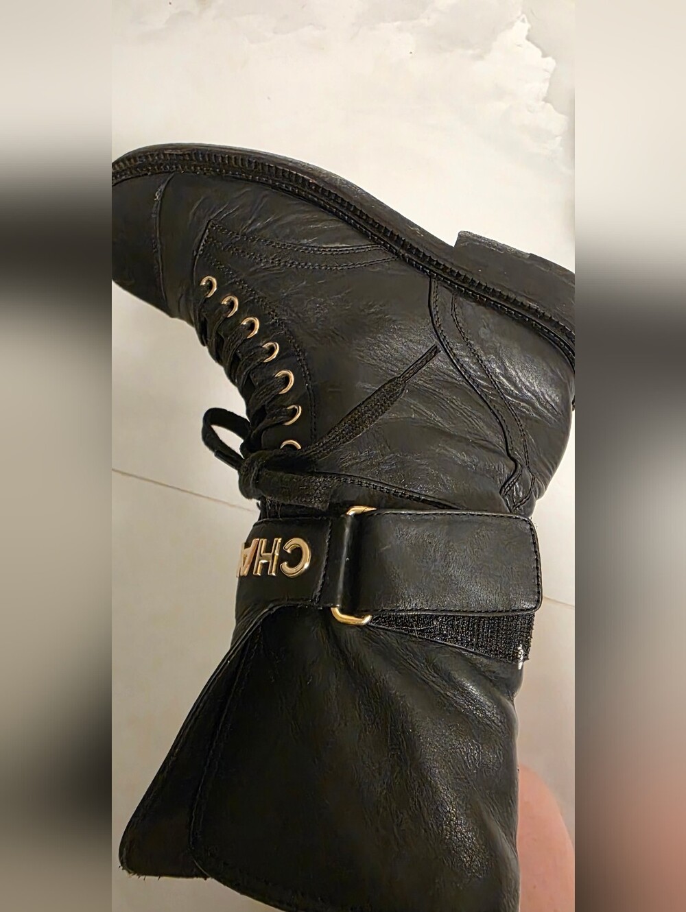 CHANEL Black Leather Lace-Up Boots - Picture 6 of 10